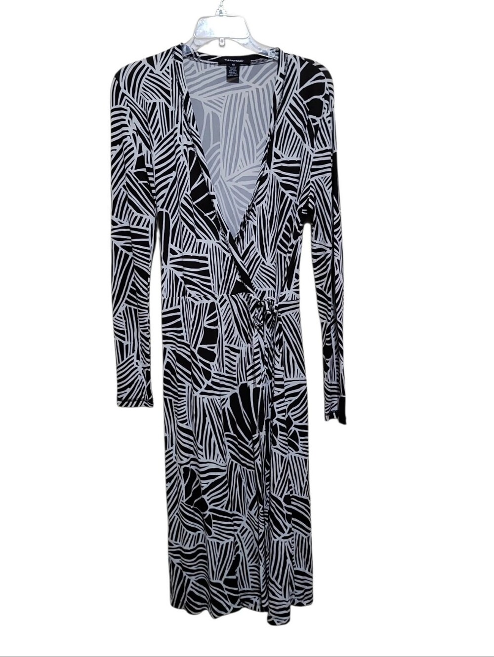 Ellen Tracy Brown & White Printed Abstract Wrap Dress Size 10